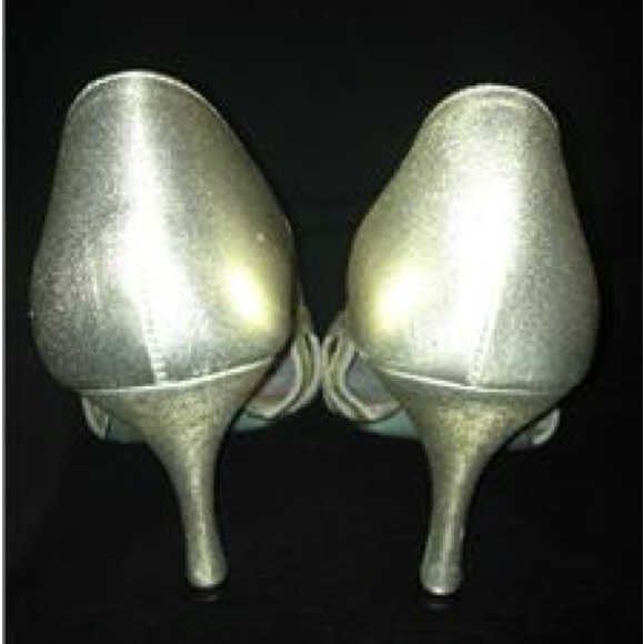 Nancy Geist For Cynthia Rowley Y2K 90s Gold Leather Cutout Peep Toe Heels Size 7 - Picture 4 of 6